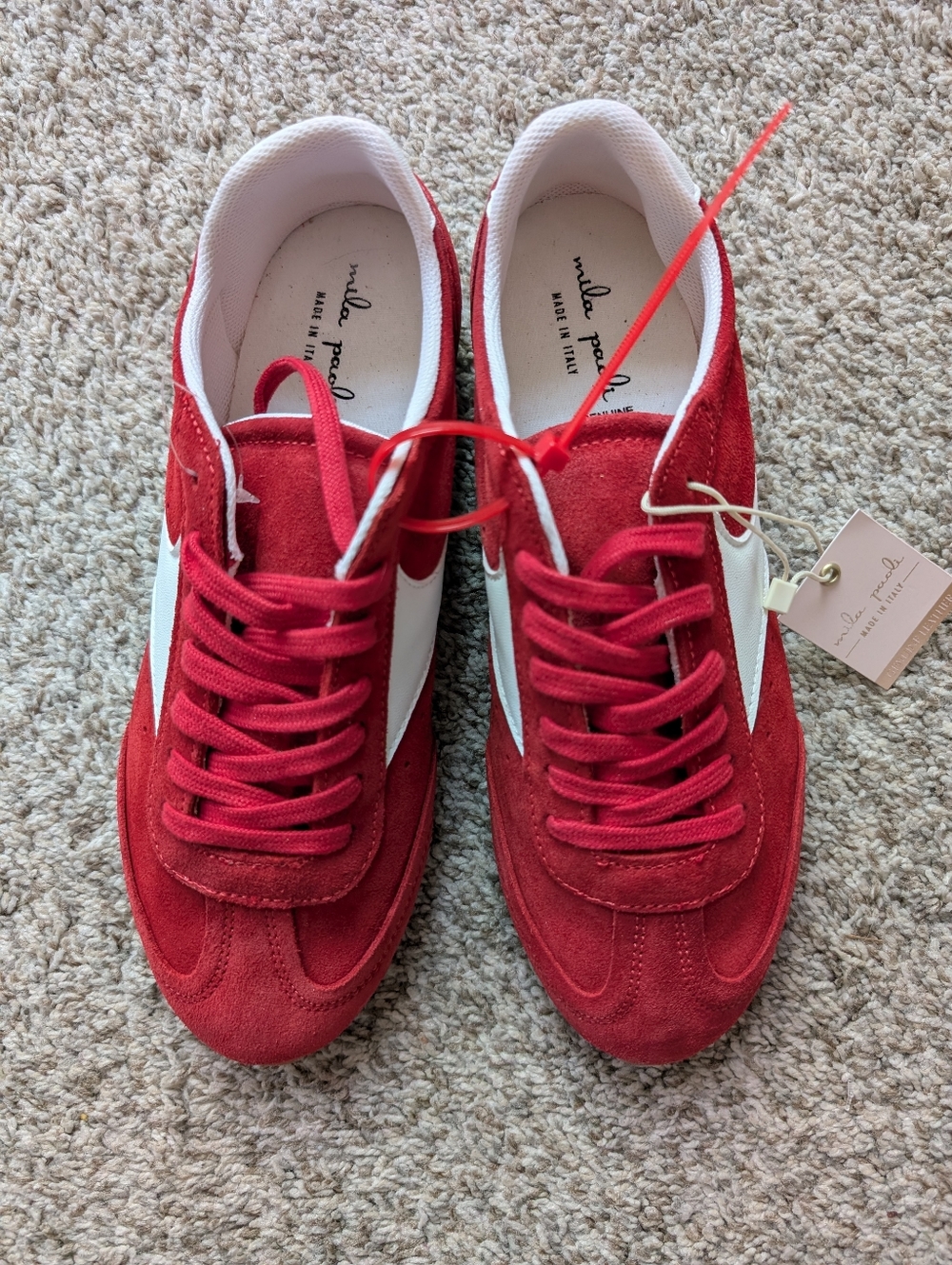 Mila Paoli Red & White Suede Sneakers Women's Sz 9 BNWT Tennis Prep Classic Bold